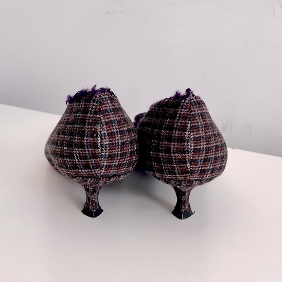 Prada Brown Tweed Purple Croc Embossed Kitten Heels, Size 41 - Picture 5 of 9